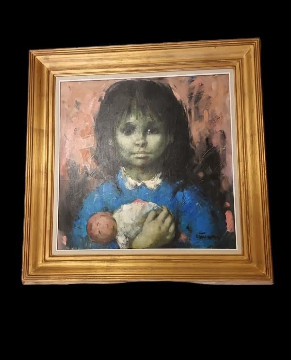 Victor Quiénen (1918-1983) meisje met pop., Antiquités & Art, Art | Peinture | Classique, Enlèvement