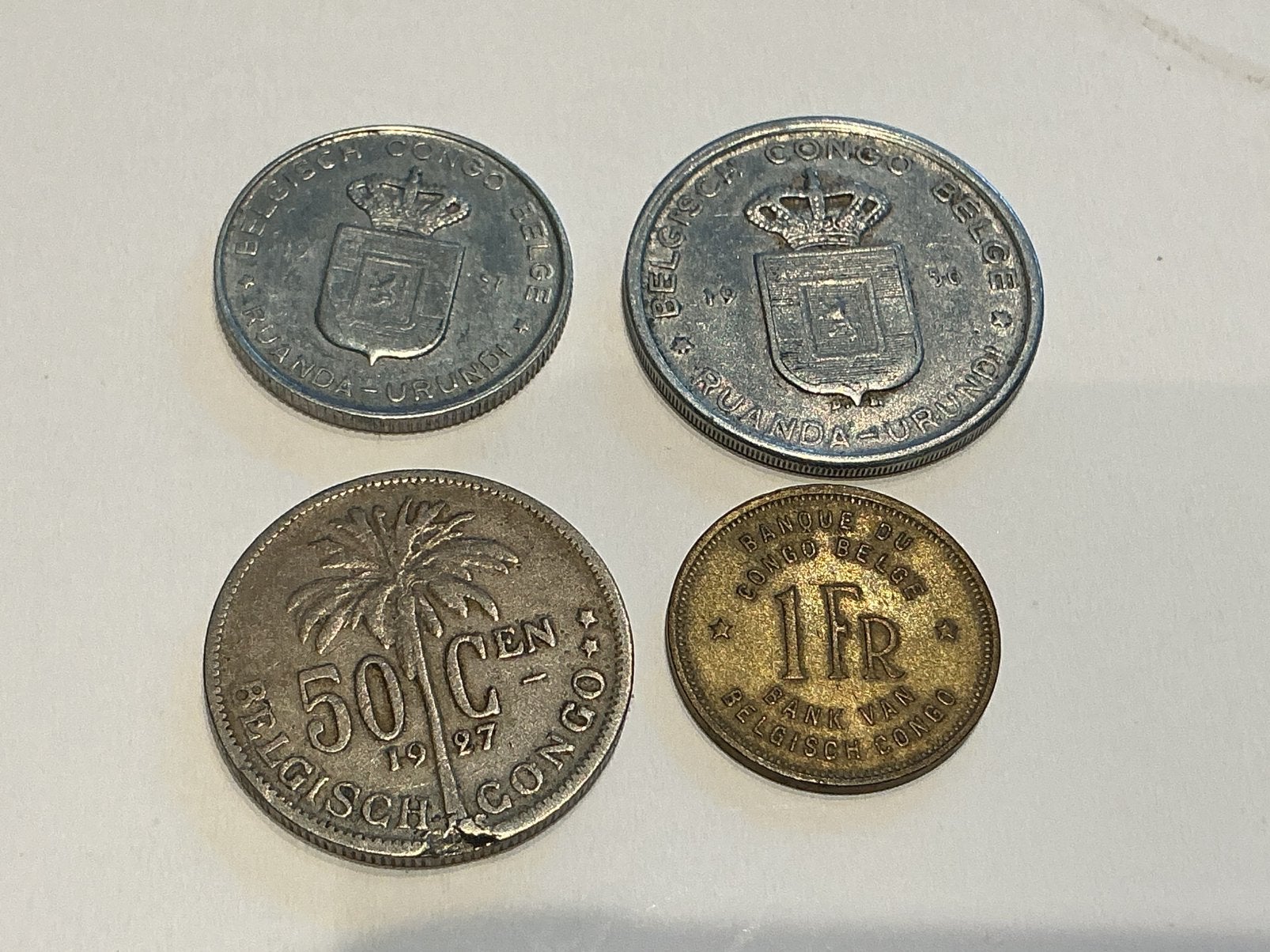 Lot de 4 pièces différentes du Congo belge, Enlèvement ou Envoi