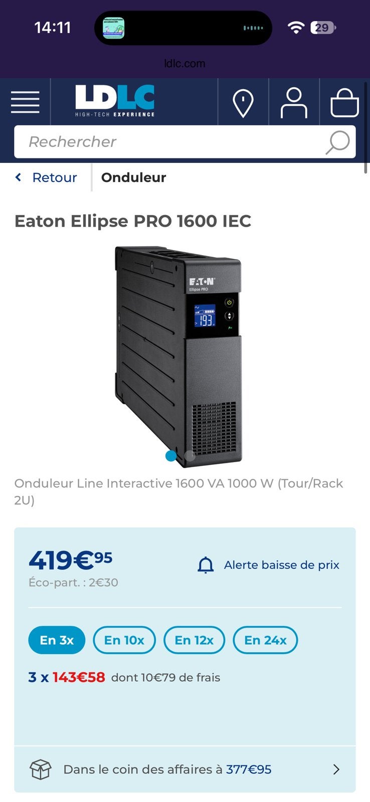 Apc ups eaton elipse pro 1600 fr 8 prises juin 2025, Enlèvement ou Envoi, Comme neuf