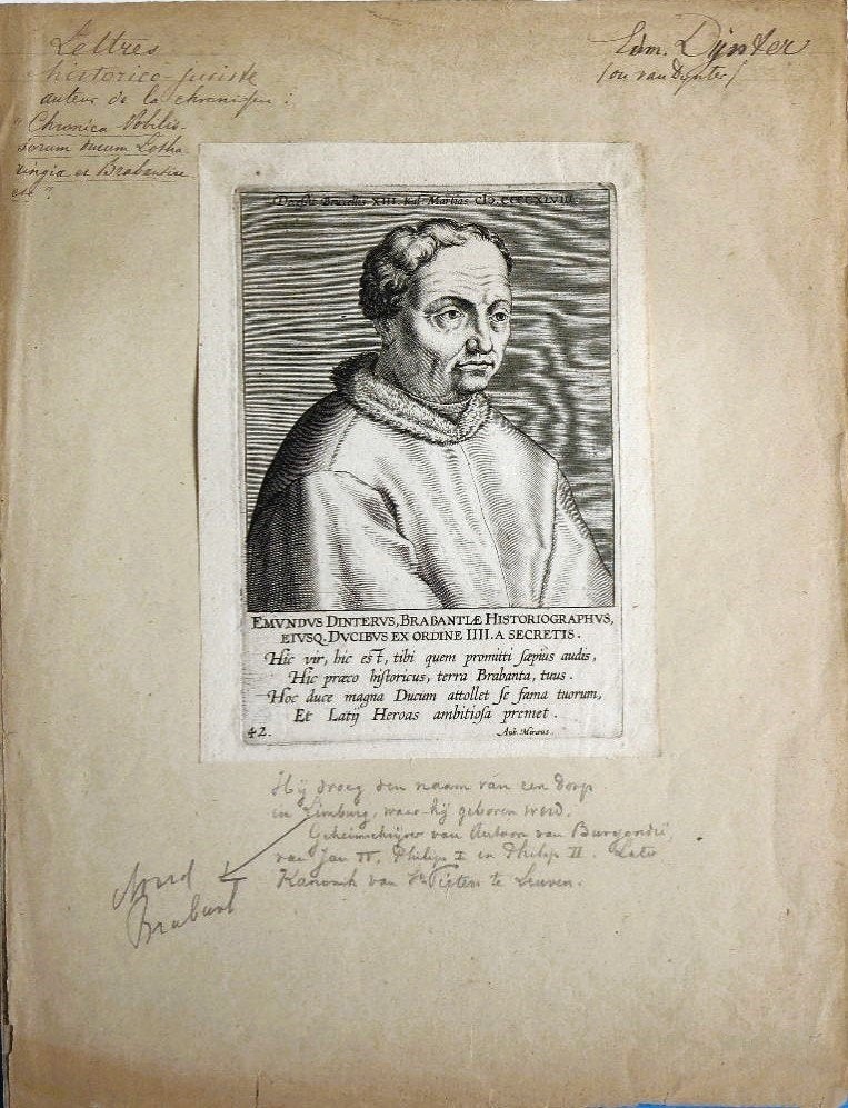 gravure "Emundus Dinterus - Brabants Historiograaf", 2 exp, Antiek en Kunst, Kunst | Etsen en Gravures, Gravure, Dubbele gravure