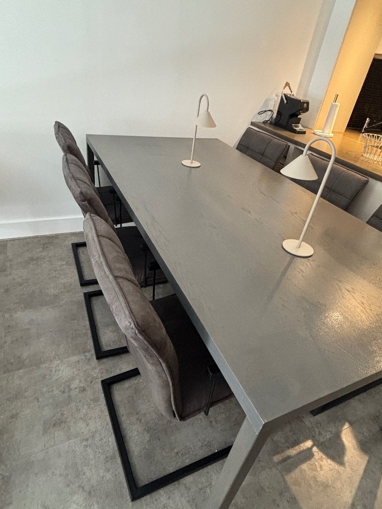 Designtafel + 6 stoelen - zeer goede staat, Huis en Inrichting, Tafels | Eettafels, Gebruikt, 50 tot 100 cm, 150 tot 200 cm, Vijf personen of meer