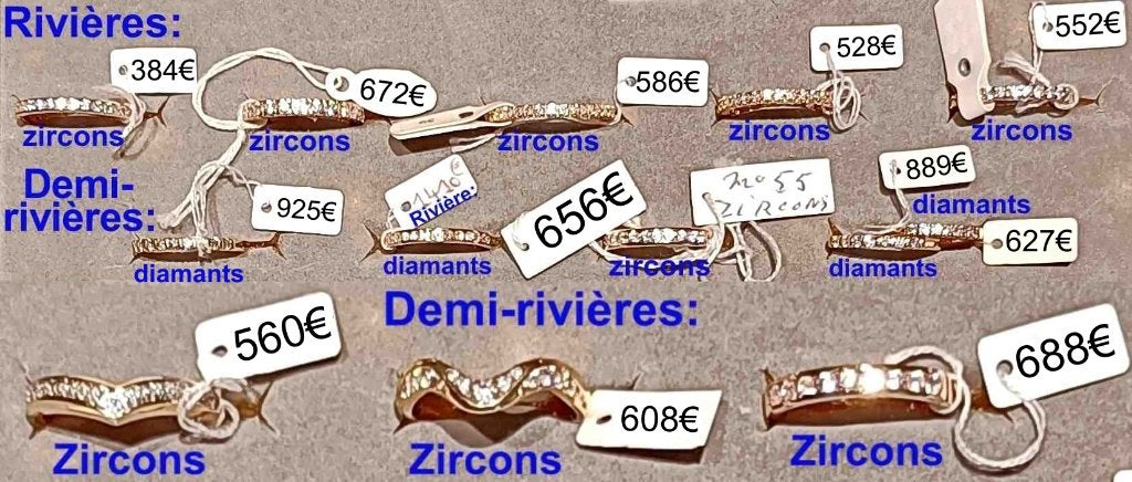 Bague (demi-)éternité avec diamants ou zircons, en or 18K, Neuf, Enlèvement ou Envoi, Or, Or