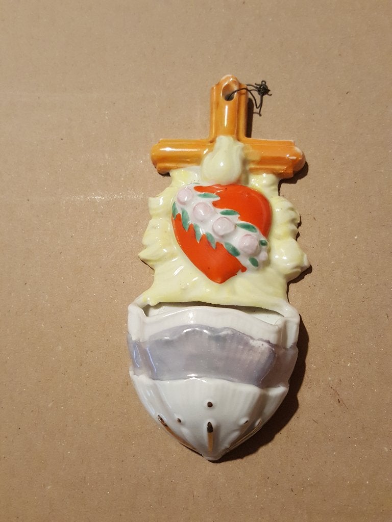 Bénitier en porcelaine Sacré-Cœur - Allemagne n° 6943, Collections, Enlèvement ou Envoi, Utilisé, Autres types, Christianisme | Catholique