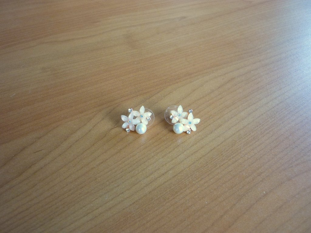 Rozegoudkleurige oorbellen met lichtgele bloemen witte parel, Enlèvement ou Envoi