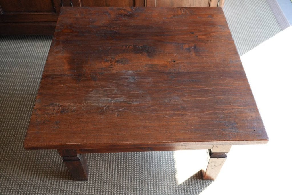Massieve koloniale salontafel - teak, Maison & Meubles, Tables | Tables de salon, 50 à 100 cm, Carré, Enlèvement, Utilisé