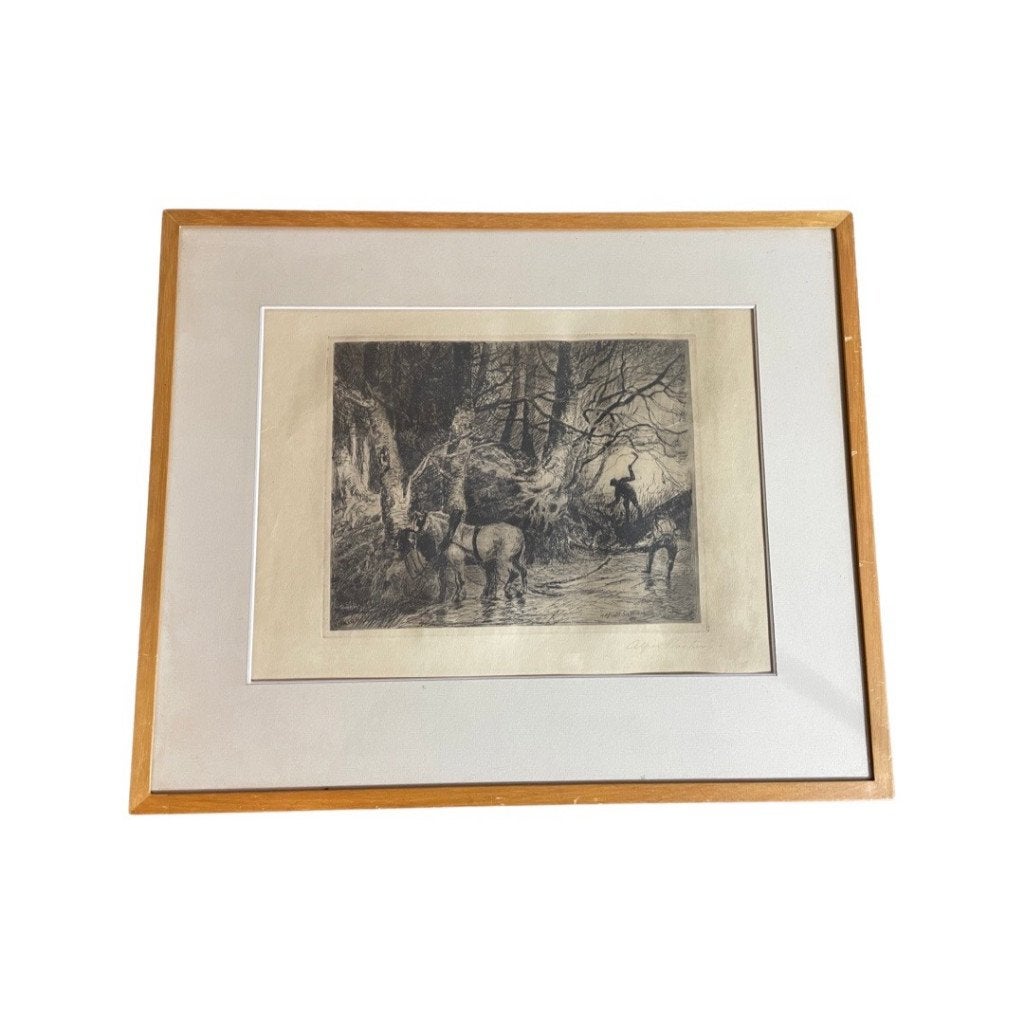 Alfred Bastien — Originele gesigneerde ets — Bosgezicht, Dagelijks leven, Gravure, 1900 - 1949, Gesigneerd