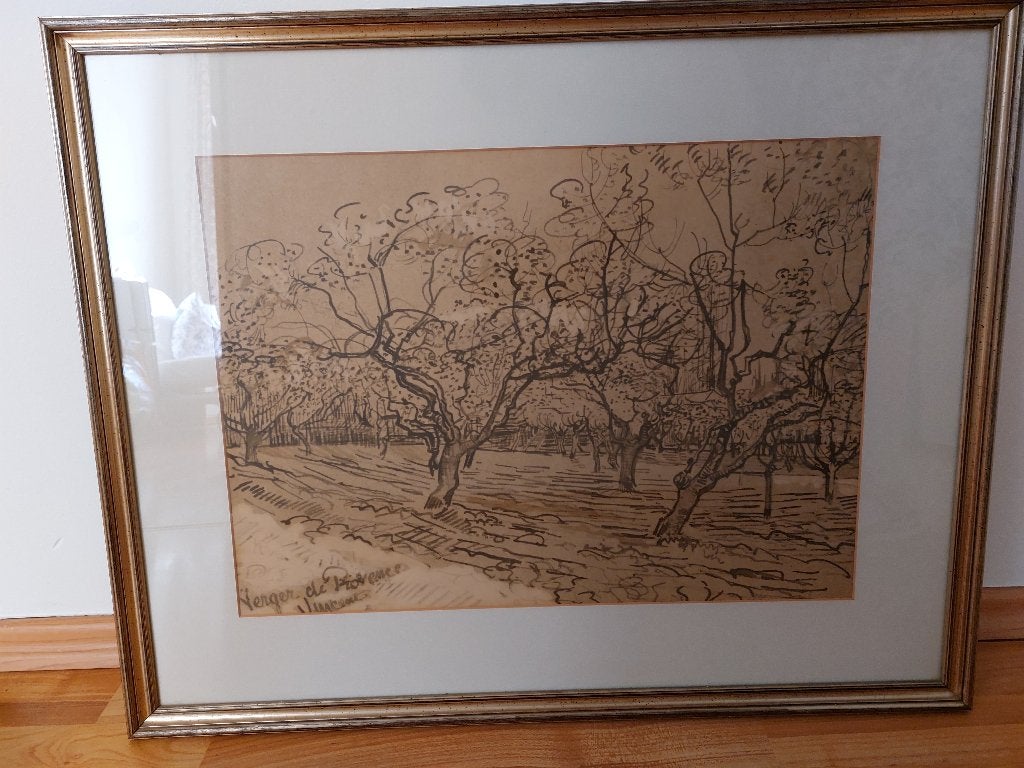 Lijst met reproductie van tekening Van Gogh, Antiquités & Art, Art | Dessins & Photographie, Enlèvement, Reproduction, Dessin au fusain