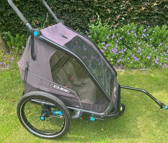 Fietskar trailer fietsaanhanger  ,  kinderbuggy, Ophalen, Zo goed als nieuw, Kinderkar, Vering