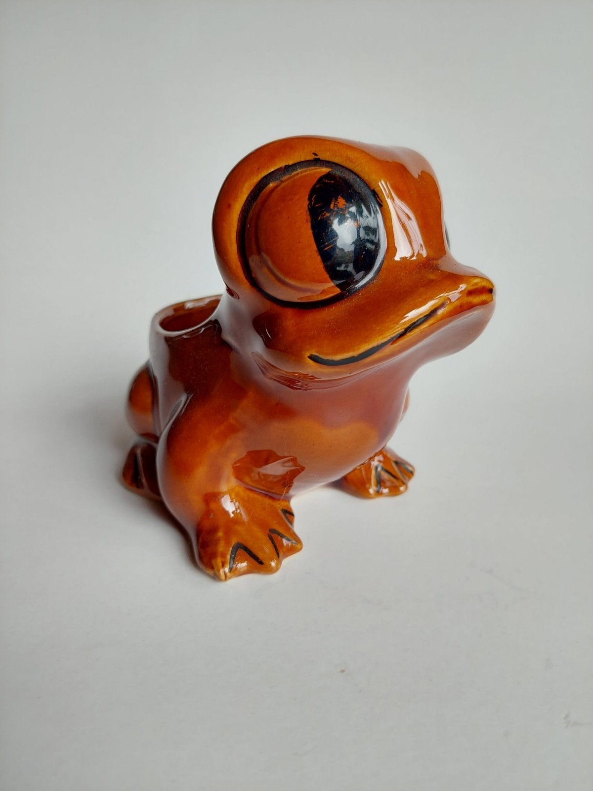 Bruin retro kikker bloempotje - keramiek, Ophalen