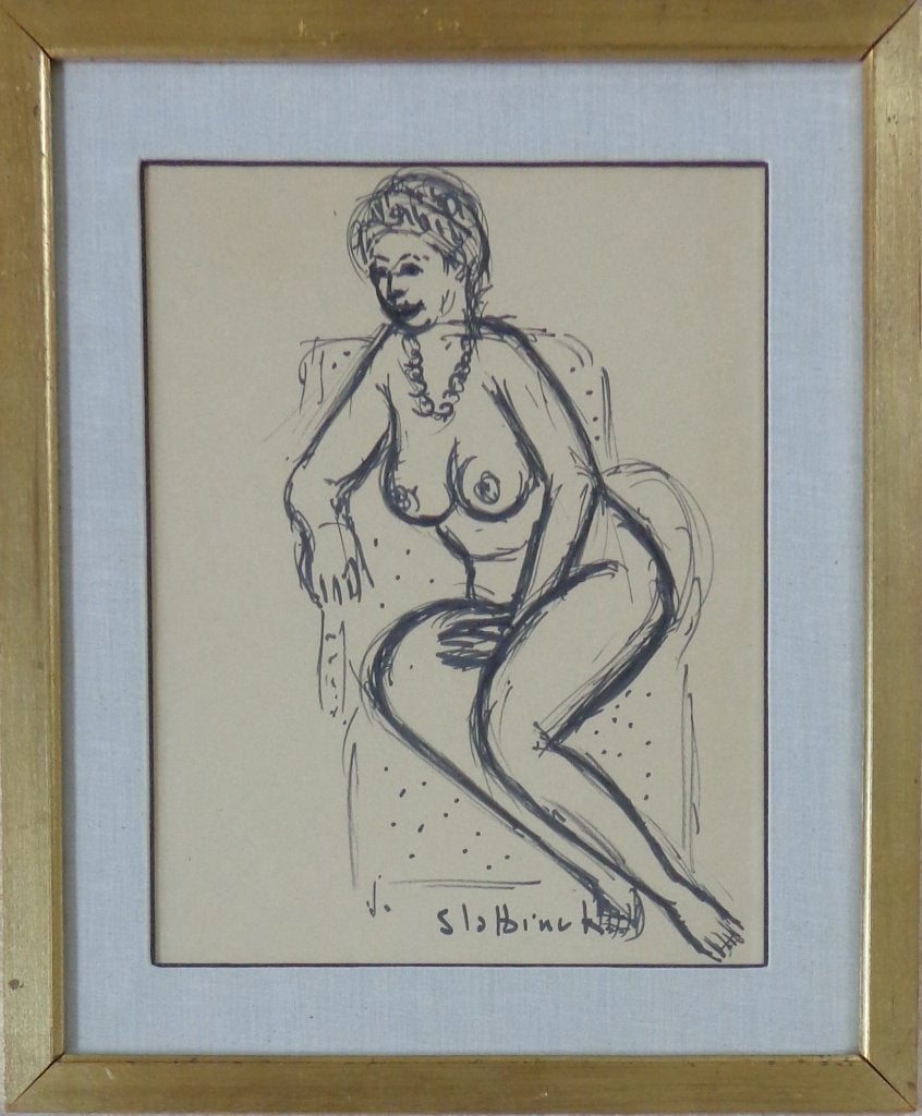 RIK SLABBINCK / NAAKTE VROUW / ORIGINEEL WERK 53x44cm KADER, Enlèvement ou Envoi, Figures, Papier/carton, Technique mixte