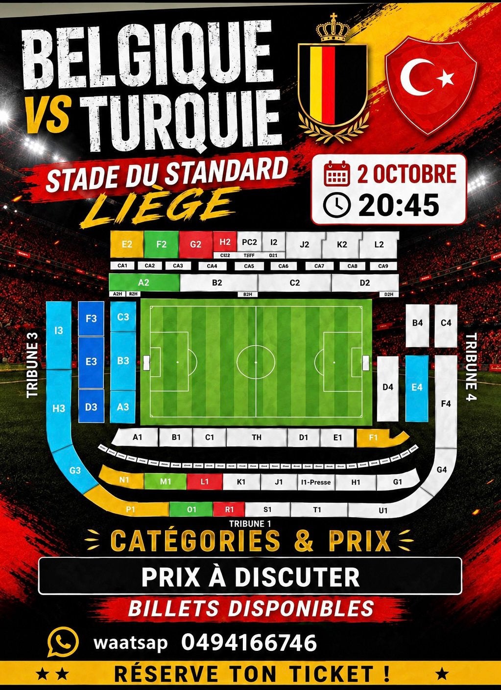 A vendre billet match Belgique-Turquie
