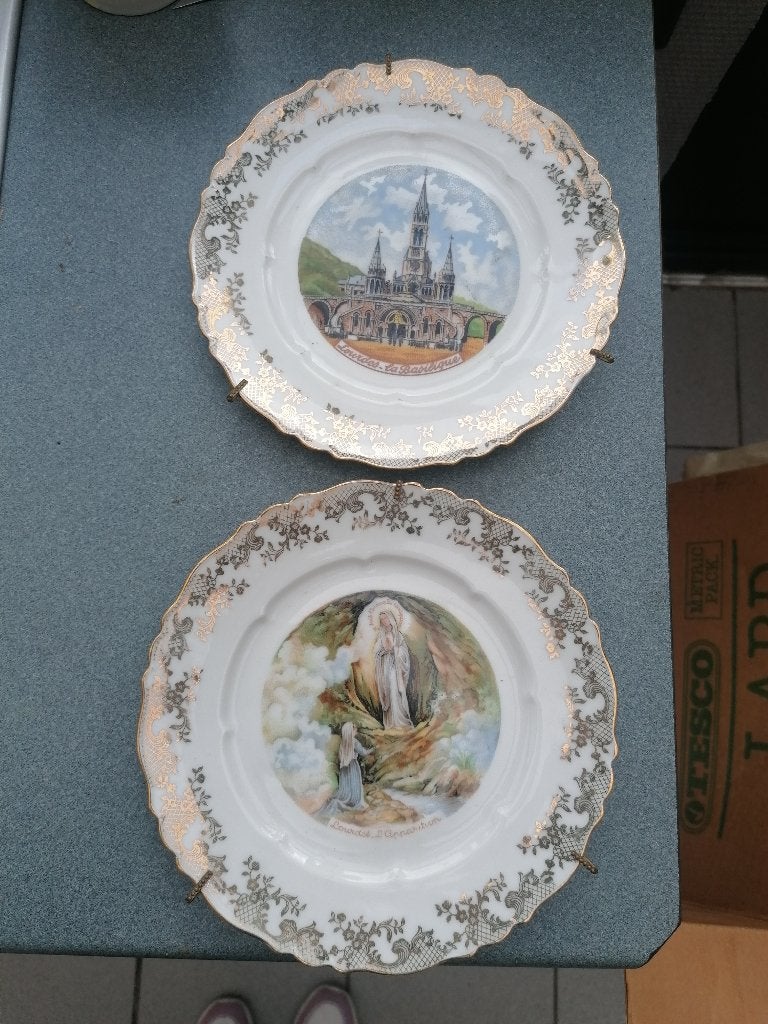 wit sier- bord Limoges Maria en Basiliek Lourdes, Antiek en Kunst, Ophalen of Verzenden