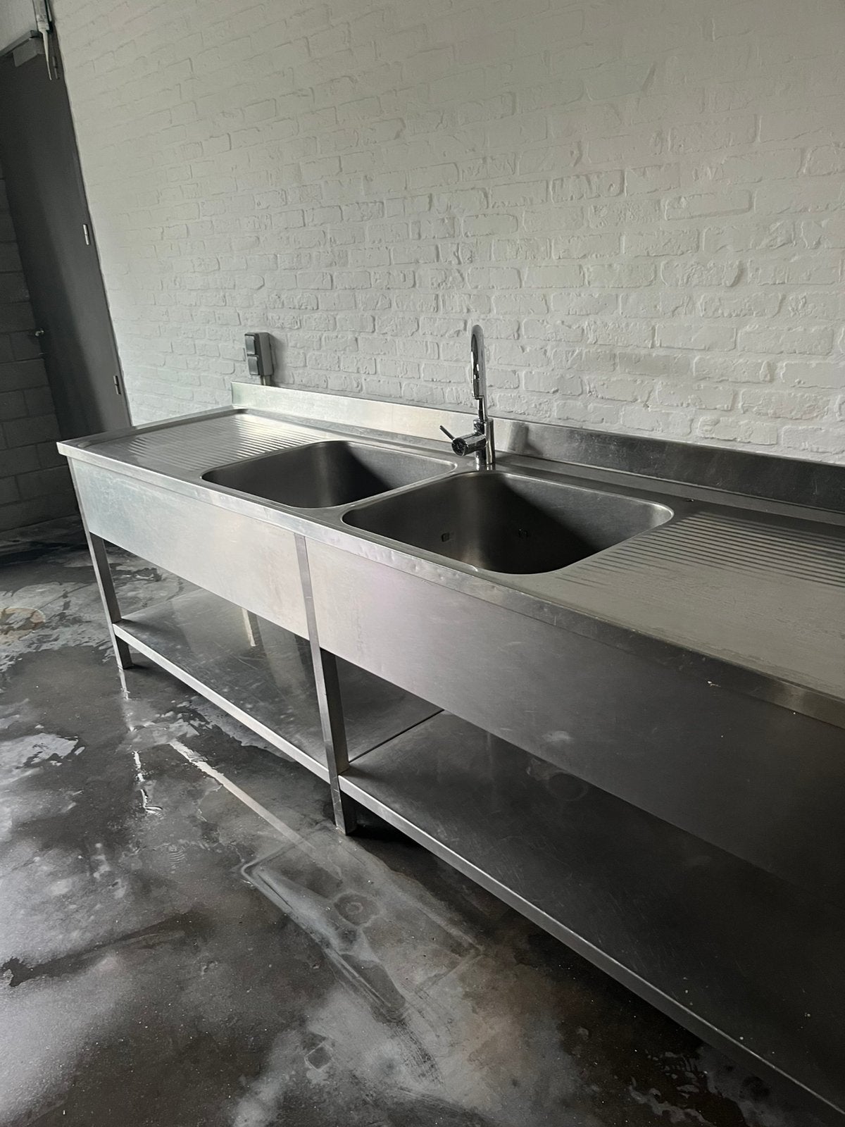 Inox lavabo dubbel horeca, Enlèvement, Utilisé, Mobilier en inox