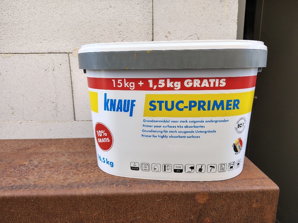Knauf stuc primer, Doe-het-zelf en Bouw, Gebruikt, Overige kleuren, 5 tot 10 liter, Ophalen of Verzenden