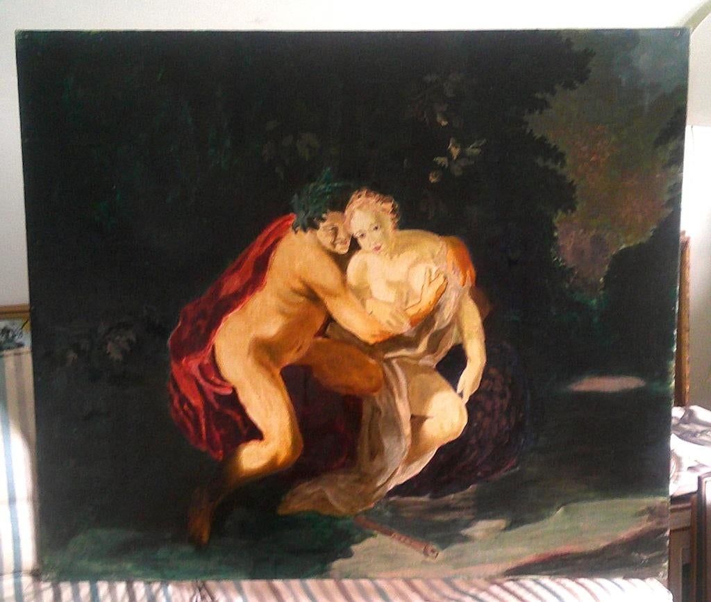 GROOT) - Mythologie - Pan en een nimf - ca.1950, Antiek en Kunst, Ophalen