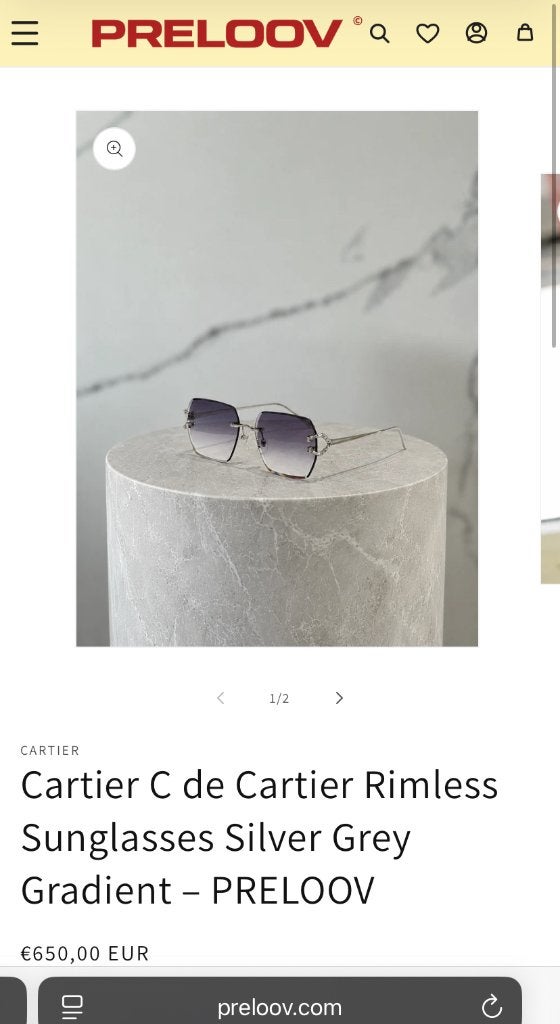 Cartier C de Cartier Rimless Sunglasses Silver Grey Gradient, Enlèvement ou Envoi, Neuf, Lunettes de soleil