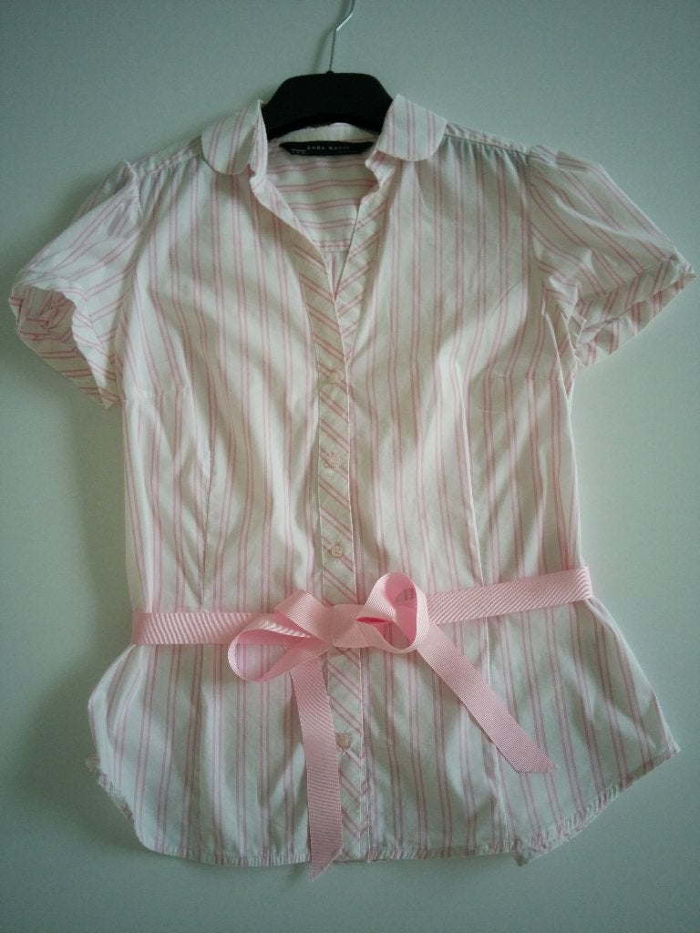 Wit hemd met roze strepen van ZARA maat M, Kleding | Dames, Maat 38/40 (M), Zara, Ophalen of Verzenden, Zo goed als nieuw