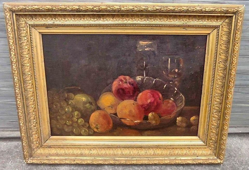 Huile sur panneau nature morte signe Henri pivand, Antiquités & Art, Enlèvement ou Envoi, Nature morte, Panneau