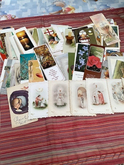 211 communie prentjes jaren 50-60-70 + 25 telegram communie, Verzamelen, Foto's en Prenten, Ophalen of Verzenden, Gebruikt, Prent