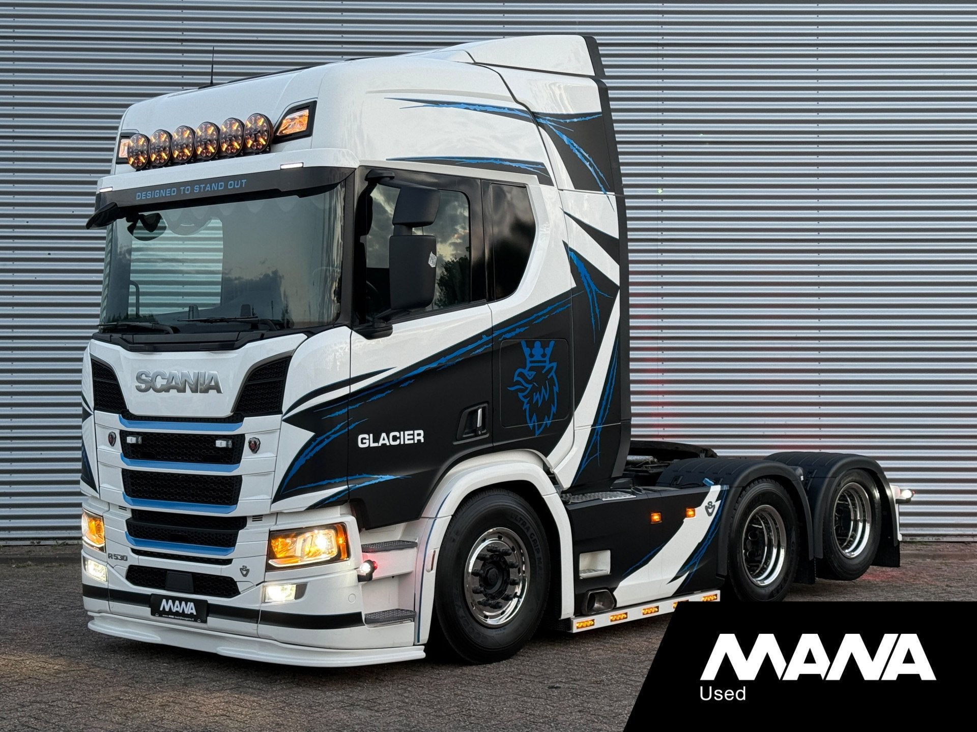 Scania R530 V8 6x2 LL Glacier SHOWTRUCK // BUFFL opbouw - PT, Auto's, Vrachtwagens, Scania, Wit, Leder, Diesel