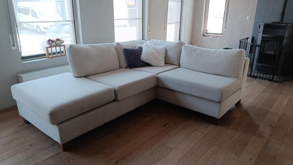 Beige, stoffen hoeksalon., Huis en Inrichting, Ophalen