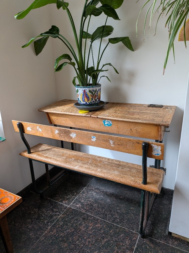 Schoolbank, Huis en Inrichting, Ophalen, Groen, Gebruikt, 110 cm