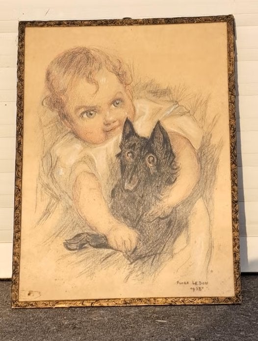 Dessin enfant et le chien signe flora lebon, Enlèvement ou Envoi, Dessin