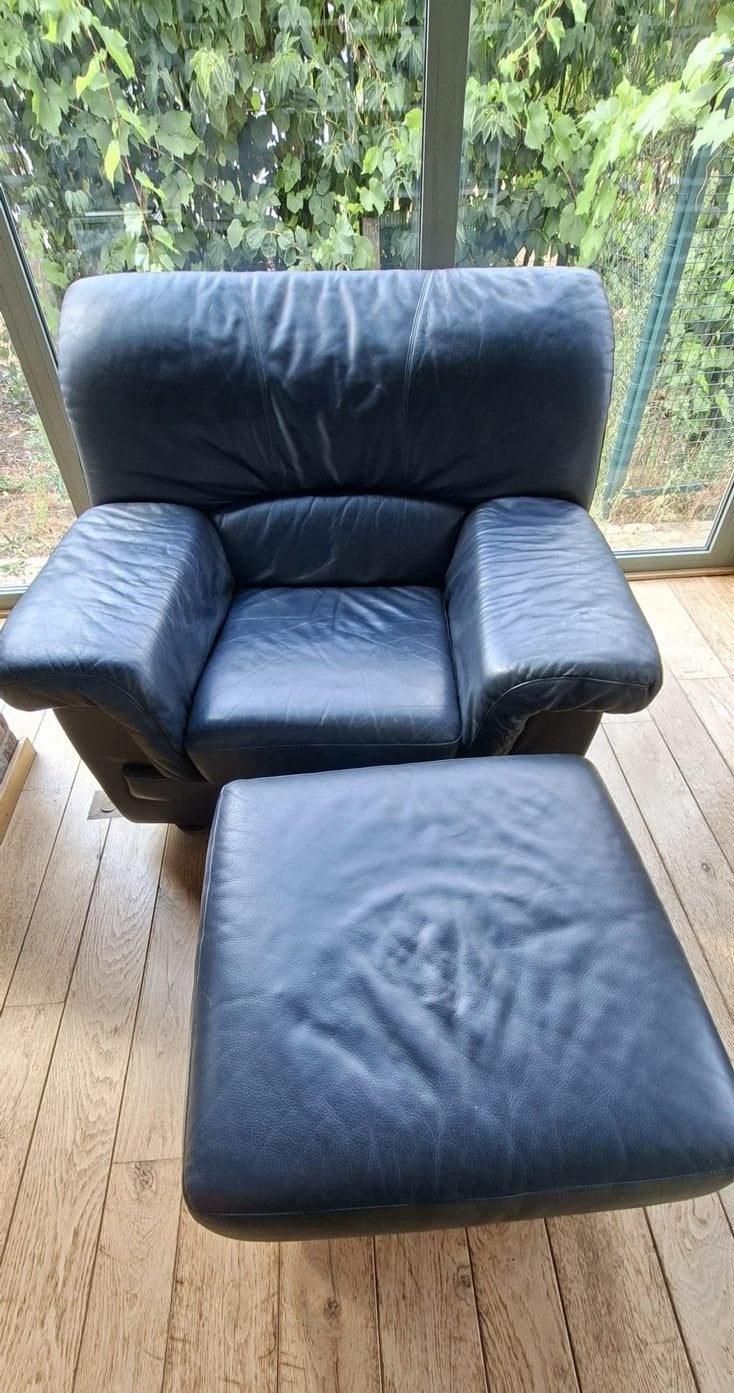 W. Schillig leren fauteuil + hocker – Longlife leer, Huis en Inrichting, Ophalen, Zo goed als nieuw, Leer
