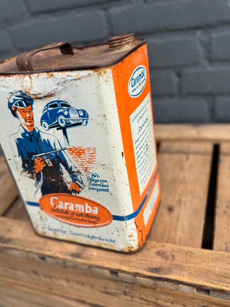Vintage Caramba garage reclame olieblik, Ophalen of Verzenden, Gebruikt, Overige, Overige merken