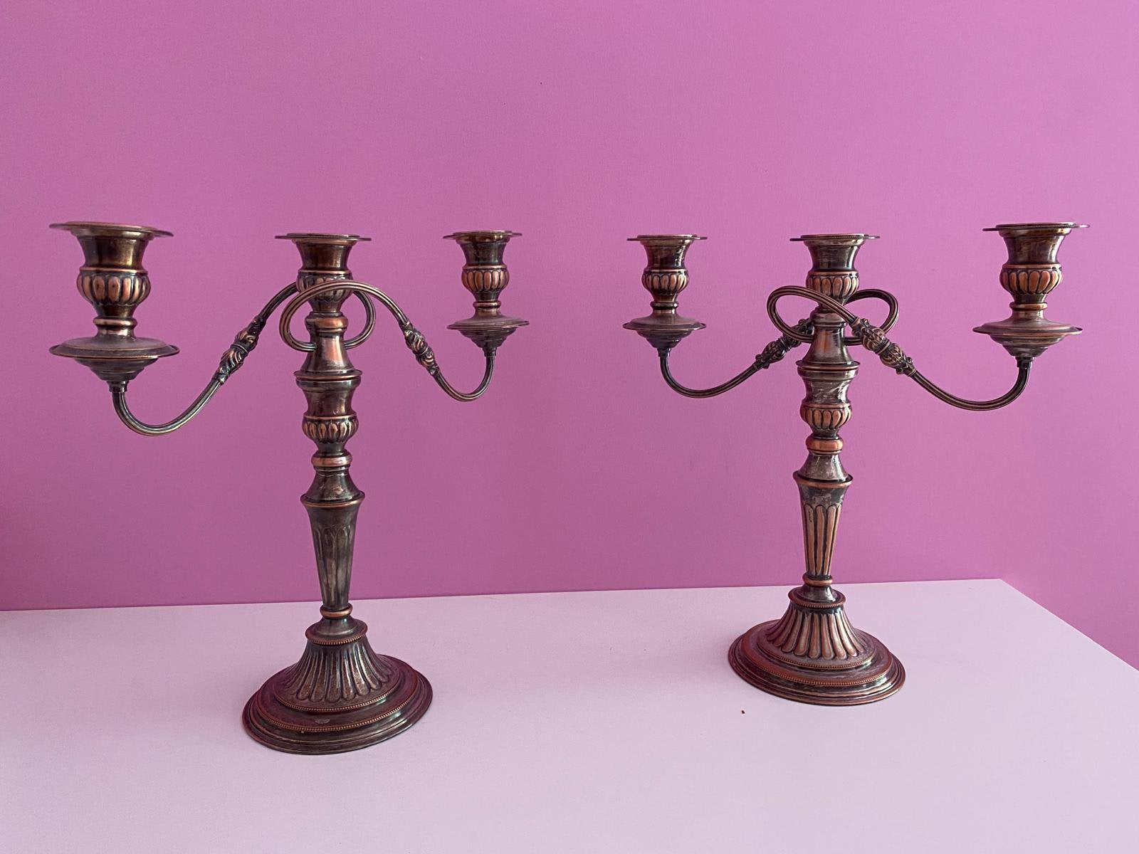 Paire de chandeliers anciens modulables en metal argente, Antiquités & Art, Enlèvement, Argent