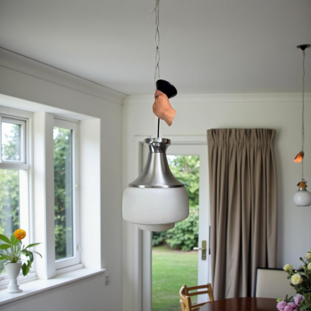 Vintage mid-century opaline hanglamp, Huis en Inrichting, Lampen | Spots, Verzenden, Gebruikt, Glas