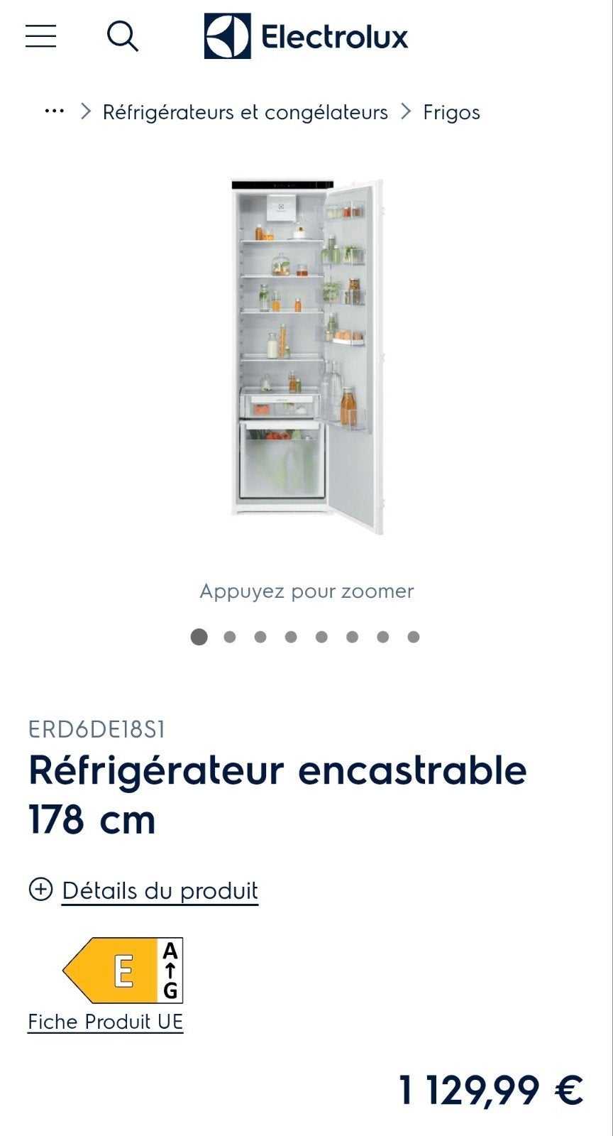 Grand réfrigérateur encastrable ELECTROLUX 177CM EMBALLÉ, Articles professionnels, Enlèvement, Congélateur