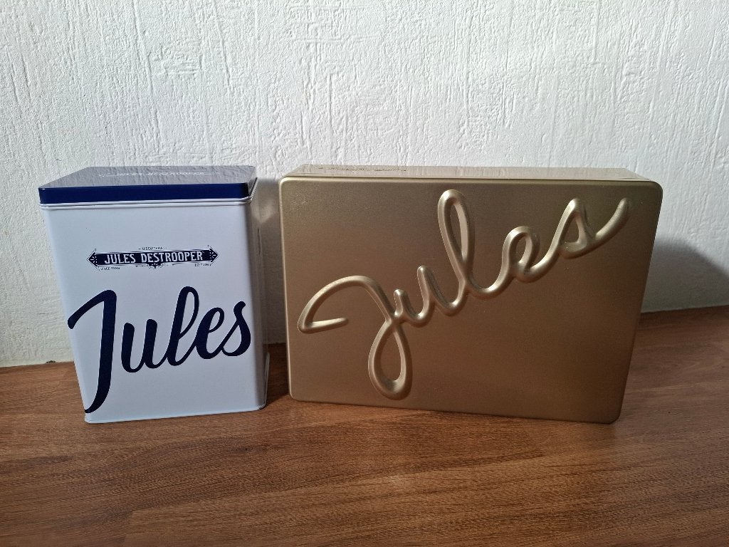 2 Decoratieve Jules Destrooper Koekblikken Retro Design, Ophalen of Verzenden, Zo goed als nieuw, Koek(jes), Overige merken