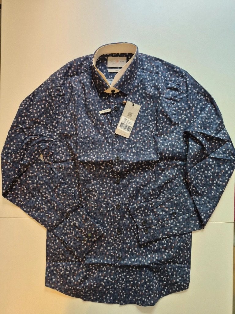 Cast Iron | polo met lange mouwen | blauw > wit > oranje | S, Neuf, Enlèvement ou Envoi, Taille 46 (S) ou plus petite, Cast Iron