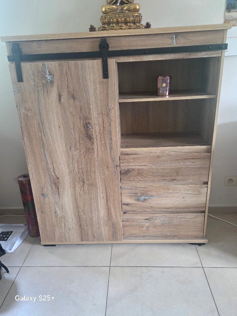 Meuble buffet moderne avec porte coulissante et tiroirs, 25 à 50 cm, Avec tablette(s), Comme neuf, 100 à 150 cm