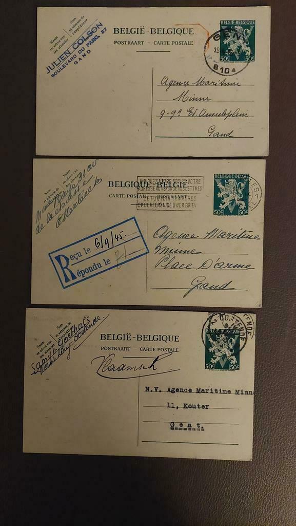 7 Oude briefkaarten aan Agence Maritime Gent. Jaren 40, Postzegels en Munten, Ophalen of Verzenden