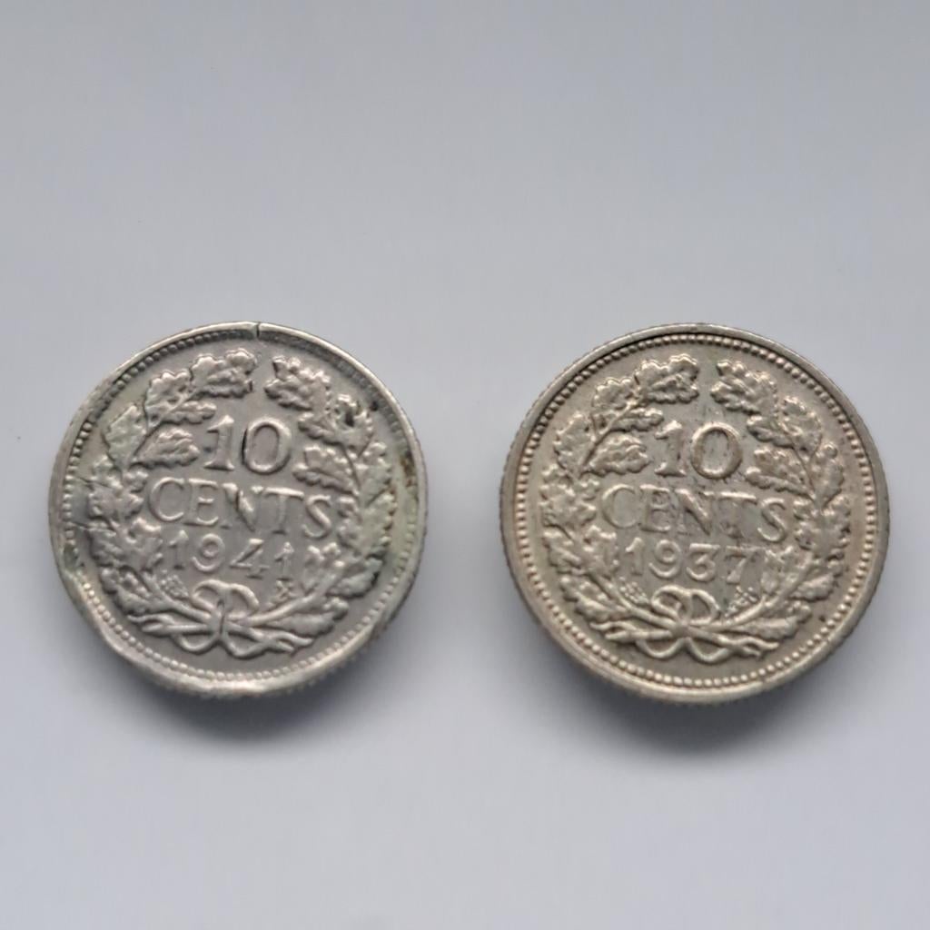 lot van 2 zilver muntjes 10 cent, Ophalen, 10 cent, Zilver