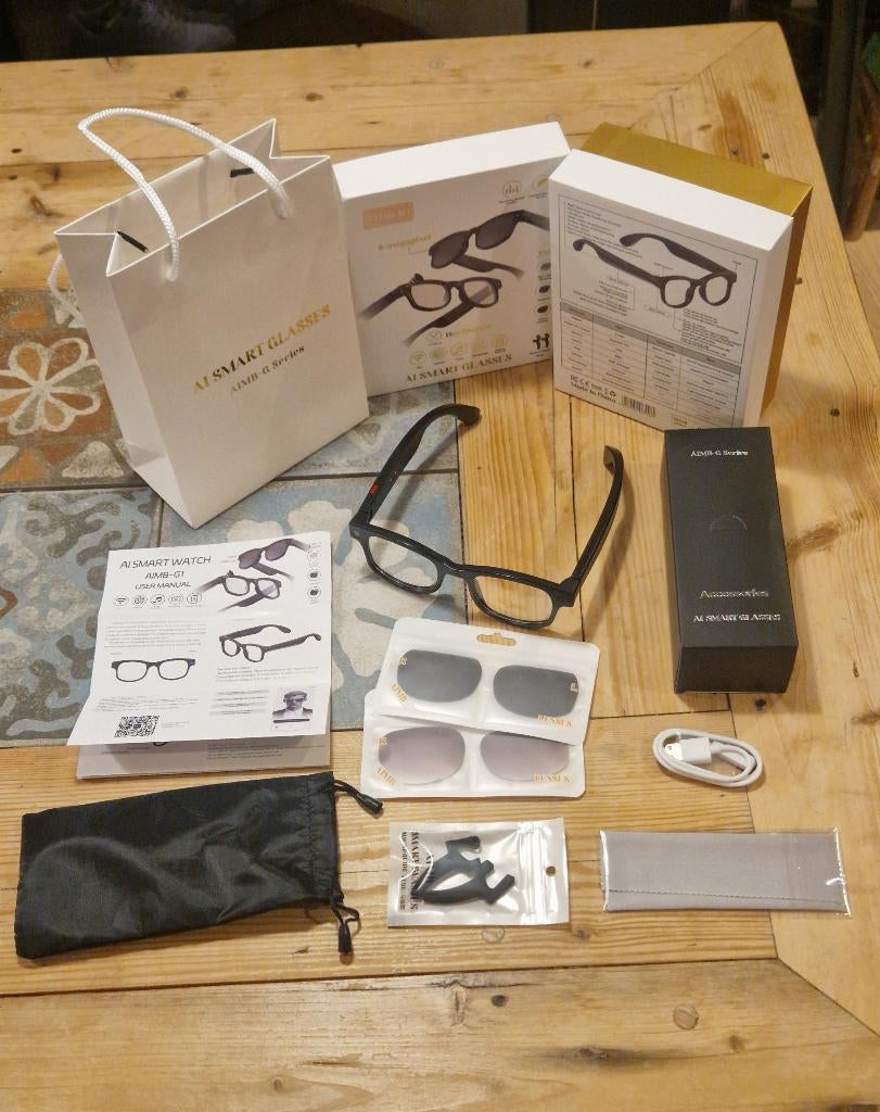 Aimb-G1 Smart Glasses – smartbril 8MP camera + accessoires, Overige merken, Zonnebril, Zwart, Nieuw