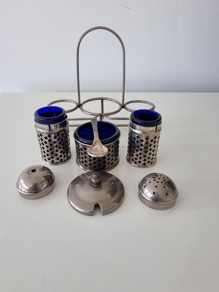 Zilver Vintage zout-peper-mostard setje, Ophalen of Verzenden