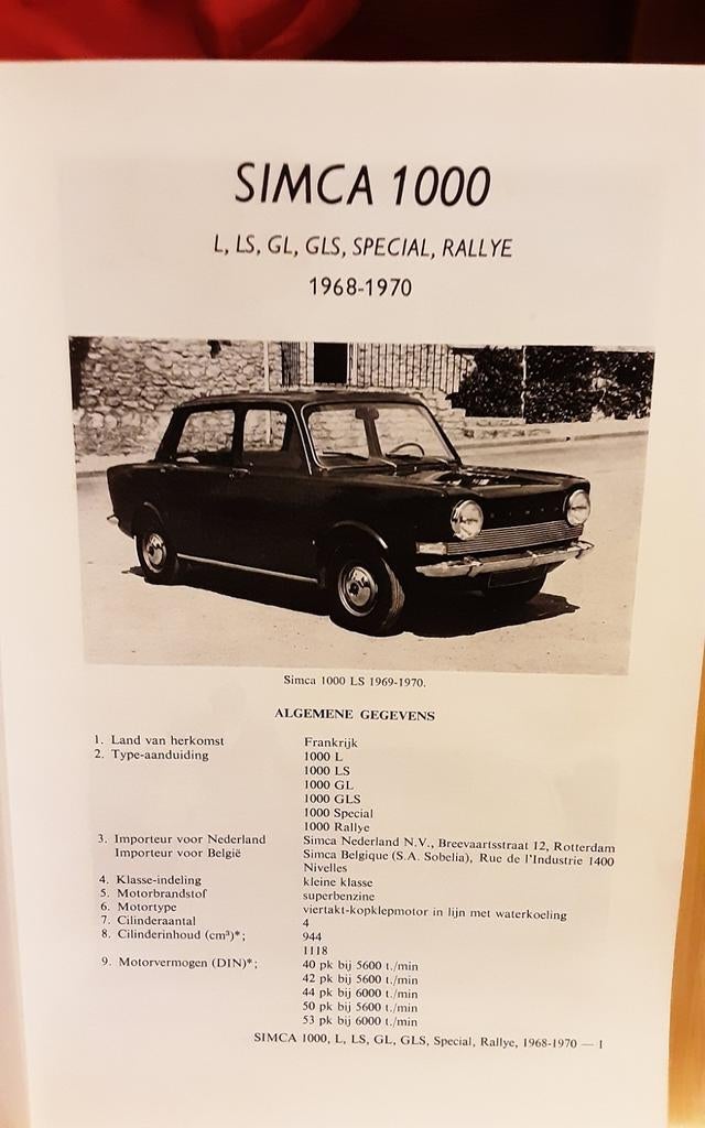 Simca 1000 technische fiche, Enlèvement ou Envoi, Comme neuf
