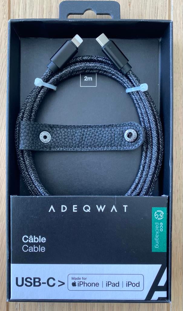 ADEQWAT USB-C naar Lighting kabel 2 m. Apple certified NIEUW, Enlèvement ou Envoi, Neuf, Apple iPhone