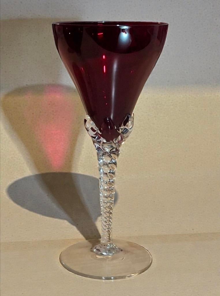 Set van 6 vintage champagneglazen robijnrode gedraaide voet, Ophalen of Verzenden