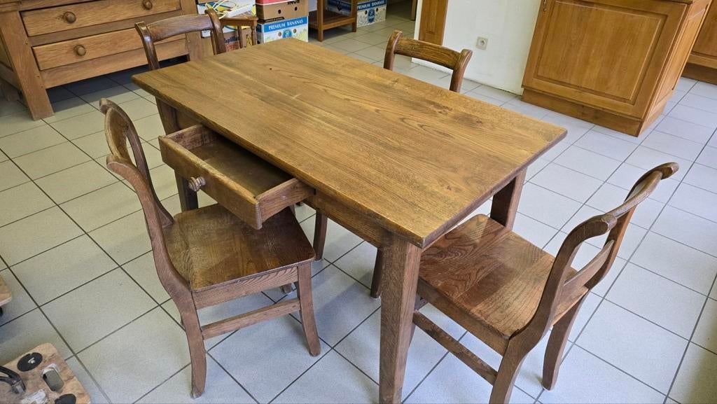 Table en chene avec tiroir et 4 chaises de Herve en chene., Maison & Meubles, Enlèvement, Comme neuf