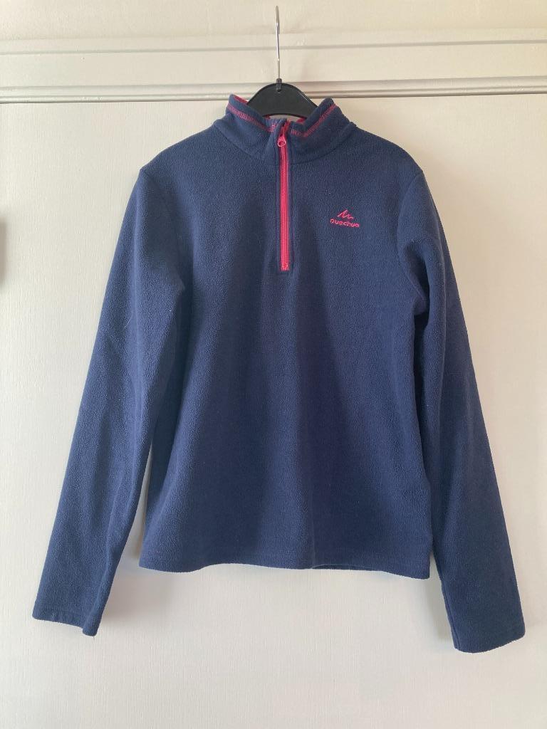 Blauwe fleece afgewerkt met fuchsia - Quechua - 12 jaar, Enlèvement ou Envoi, Pull ou Veste, Utilisé, Quechua, Decathlon