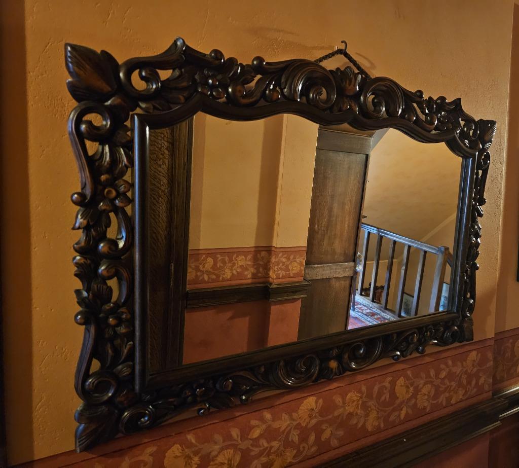 Art deco spiegel met hout en geslepen glas, Antiek en Kunst, Ophalen
