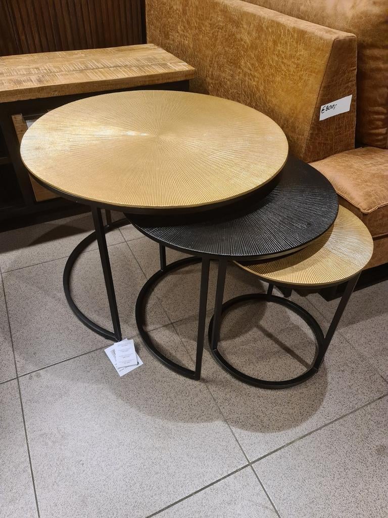 Ensemble de tables basses Sunray New Icatcers doré et noir 1, Neuf, Industrieel landelijk barok brocante koloniaal boheems vintage