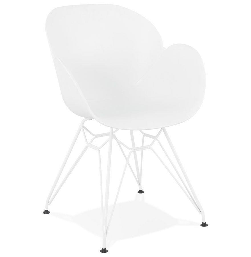 4 moderne witte 'FIDJI' stoelen met witte metalen poten, Ophalen, Zo goed als nieuw, Wit, Metaal