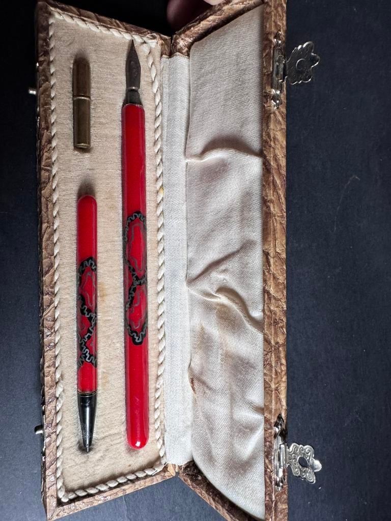 Art Deco pennenset Johann Faber, Verzamelen, Pennenverzamelingen, Gebruikt, Pennenset, Overige merken, Met doosje, Ophalen of Verzenden