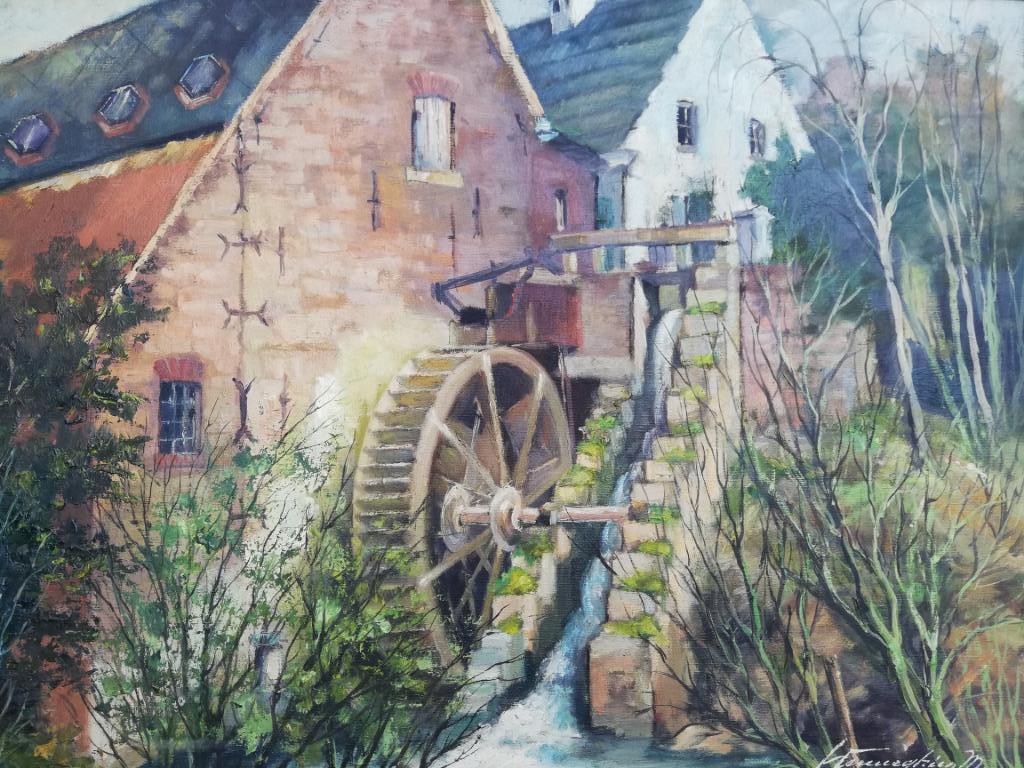 Marcel Henneghien - Moulin en Flandre - peinture - 1978, Antiquités & Art, Curiosités & Brocante, Enlèvement