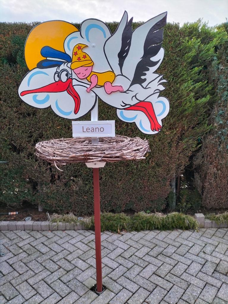 Geboorteborden voor jongen of meisje of ooievaar op nest., Ophalen, Nieuw, Geboortebord